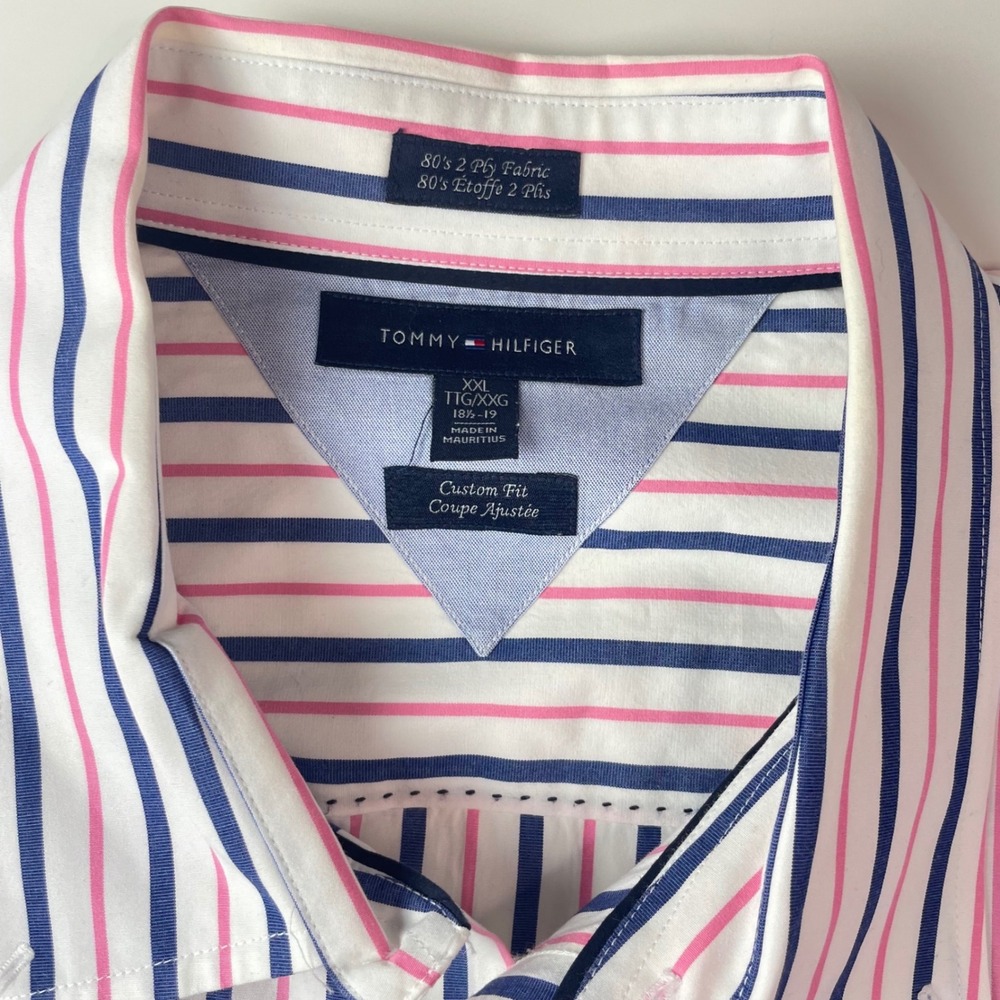 Tommy‎ Hilfiger Mens XXL Custom Fit Striped Button Down Shirt Pink Blue White - Picture 5 of 11